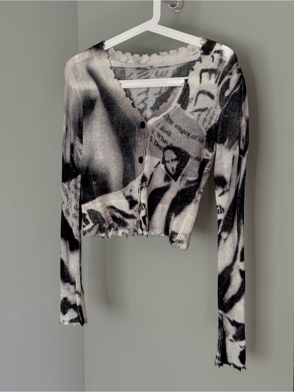 R13 cashmere Black & White Printed Cropped Button Cardigan size xs